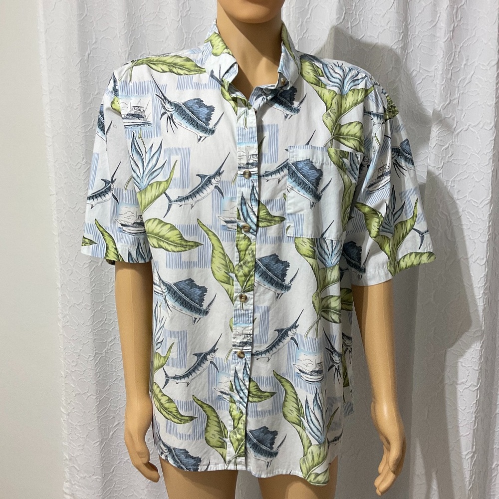 Michael Austin Shirt Men 100% Cotton Marlin Marine Pattern Lightweight Plus XXL